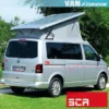 Toit relevable confort SCA 193 pour Volkswagen T5/T6 Long 2 Photo d'un toit relevable pour les modèles Volkswagen T5 et T6 avec châssis long, références SCA192 et SCA193